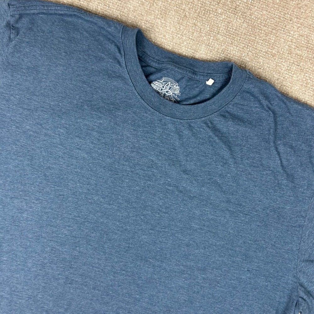 prAna T-Shirt Mens 2XL Blue Heather Organic Cotton Crew Neck Everyday Wear Logo